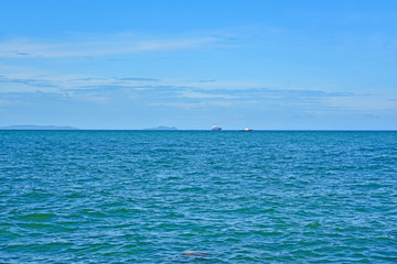 Blue sky with clouds over the sea, wallpapers, seascape, background.