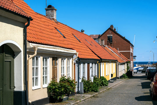 Empty streets of traditional old townhouses in Simrishamn, Southern Sweden.