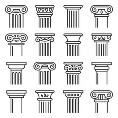 Ancient Columns Icon Set. Line Style Vector