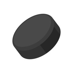 Traditional hockey puck. Sports equipment, game, period. Can be used for topics like competition, league, goaltender