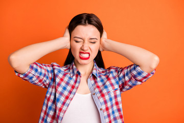 Close-up portrait of her she nice attractive lovely irritated aggressive straight-haired girl...