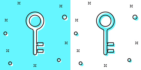Black line House key icon isolated on green and white background. Random dynamic shapes. Vector Illustration
