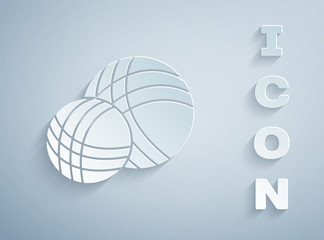 Paper cut Yarn ball icon isolated on grey background. Label for hand made, knitting or tailor shop. Paper art style. Vector Illustration