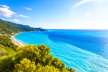 Fototapeta na wymiar beautifil coast of Lefkada, Greece, Milos beach from the top of the hill