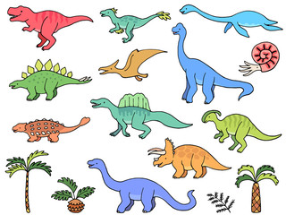 手描きタッチの恐竜のイラストセット