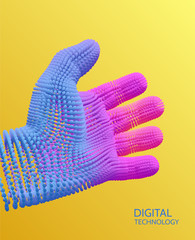 Handshake. Hand open and ready to help. Human arm giving. Connection structure. 3D vector illustration for medicine, science or technology.