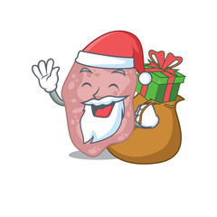 Cartoon design of verrucomicrobia Santa with Christmas gift