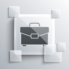 Grey Briefcase icon isolated on grey background. Business case sign. Business portfolio. Square glass panels. Vector Illustration