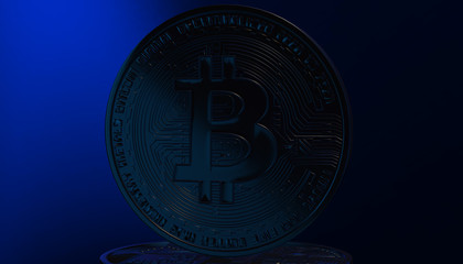 Bitcoins, new virtual money on various digital background, 3D render