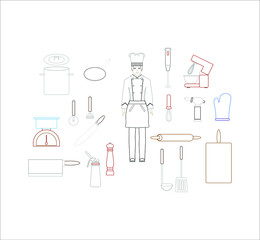 chef and kitchen items collection. illustration for web and mobile design.