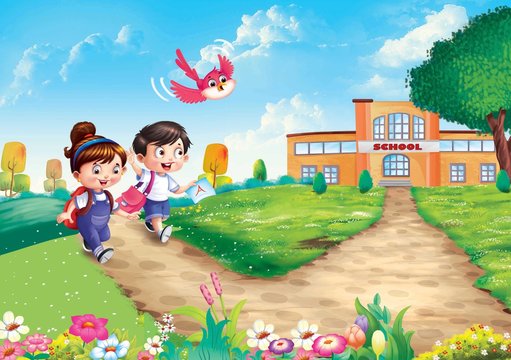 boy and girl going to school