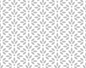 Flower geometric pattern. Seamless vector background. White and grey ornament. Ornament for fabric, wallpaper, packaging. Decorative print.