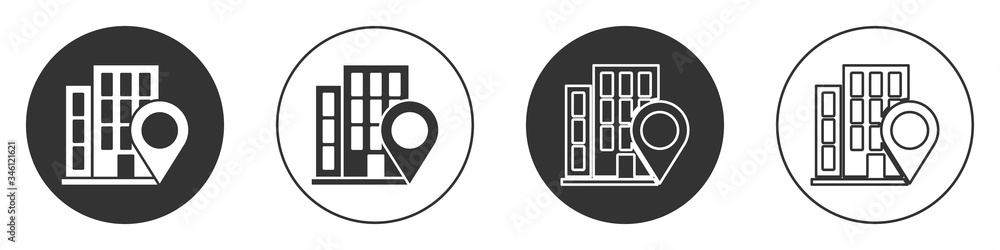Poster black map pointer with house icon isolated on white background. home location marker symbol. circle 