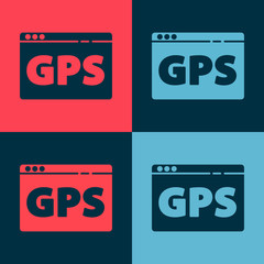 Pop art Gps device with map icon isolated on color background. Vector Illustration