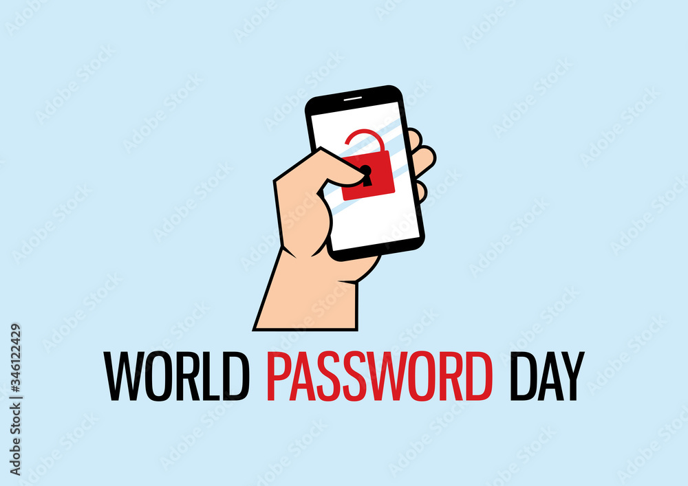 Poster world password day vector. password protected mobile phone vector. hand with mobile phone icon vecto