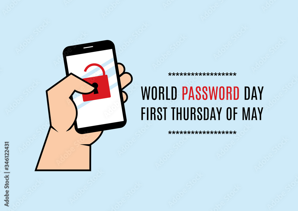 Poster world password day vector. password protected mobile phone vector. hand with mobile phone icon vecto