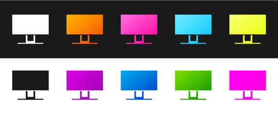 Set Smart Tv icon isolated on black and white background. Television sign. Vector Illustration