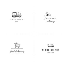 Set of vector hand drawn logo templates. Fast delivery, express mail elements.