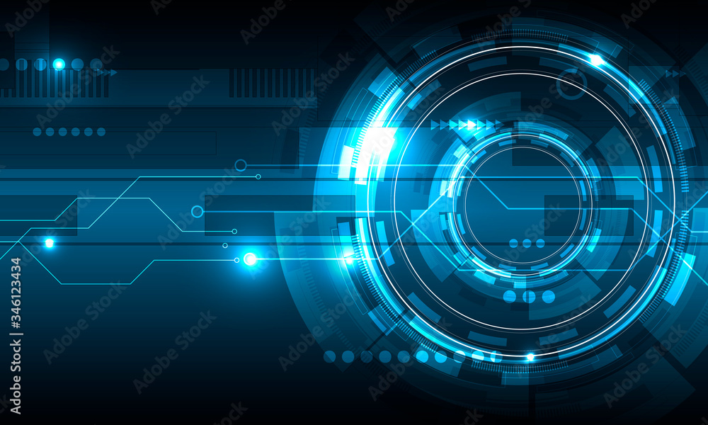 Poster Abstract techno background with rays with luminous particles.