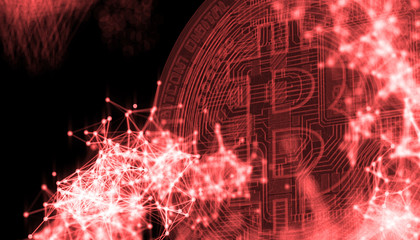 Bitcoins, new virtual money on various digital background, 3D render