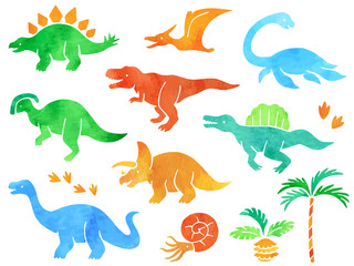水彩風の恐竜のイラストアイコンセット