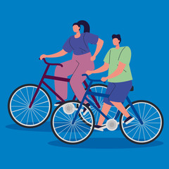 couple in bike avatar character vector illustration design