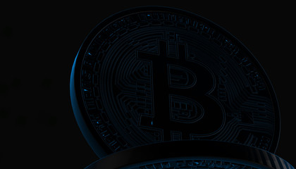 Fototapeta na wymiar Bitcoins, new virtual money on various digital background, 3D render