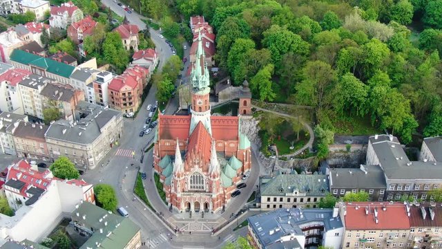 Aerial view of St.Joseph's Church in Podgorze district in Cracow, Krakow, Poland