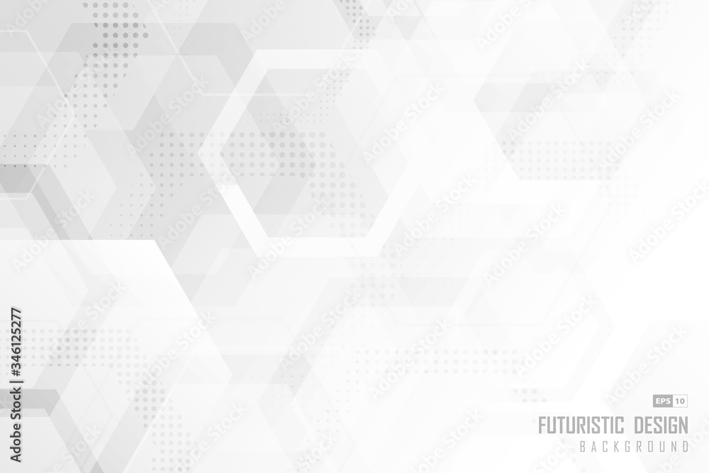 Poster abstract trendy technology of gradient white and gray hexagonal element pattern artwork design backg