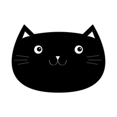 Black cat kitten kitty funny face icon. Cute kawaii cartoon character. Happy Valentines Day. Baby greeting card tshirt sticker template. Scandinavian style. White background. Isolated. Flat design.