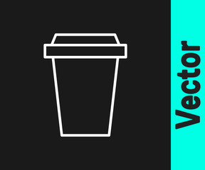 White line Coffee cup to go icon isolated on black background. Vector Illustration
