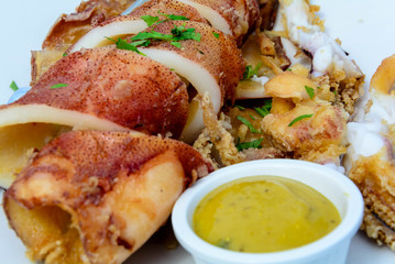 Grilled squid close up