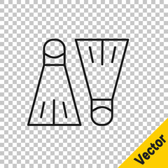 Black line Rubber flippers for swimming icon isolated on transparent background. Diving equipment. Extreme sport. Sport equipment. Vector Illustration