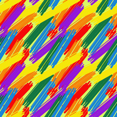 Seamless pattern of abstract lines in lgbt colors on yellow background, Gay pride symbol. LGBT community symbol