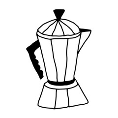 Coffee maker in hand drawn doodle style. Coffee collection on an isolated white background. Stock vector illustration.