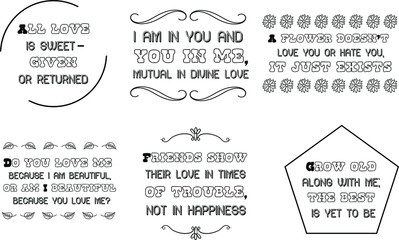Set of Love Quotes Sayings for Valentine's day.  Romantic feeling between man and woman