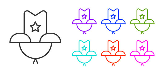 Black line Western cowboy hat icon isolated on white background. Set icons colorful. Vector Illustration