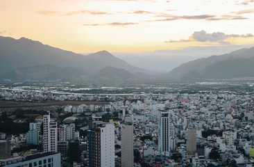 Cityscape at sunset in Nha Trang, Vietnam.
