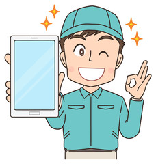 宅配 配達員 作業員 男性 マンガ イラスト.