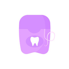 Tooth flossing illustration. Violet box, roll, hygiene. Dental care concept. Can be used for topics like teeth cleaning, bathroom, caries prevention