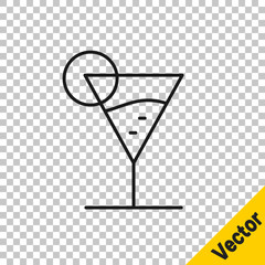 Black line Martini glass icon isolated on transparent background. Cocktail icon. Wine glass icon. Vector Illustration