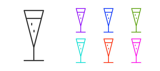 Black line Glass of champagne icon isolated on white background. Set icons colorful. Vector Illustration