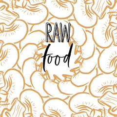 RAW food lettering on outlined Mushrooms banner template