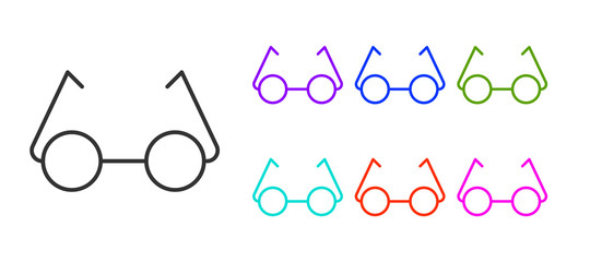 Black line Glasses icon isolated on white background. Eyeglass frame symbol. Set icons colorful. Vector Illustration