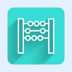 White line Abacus icon isolated with long shadow. Traditional counting frame. Education sign. Mathematics school. Green square button. Vector Illustration