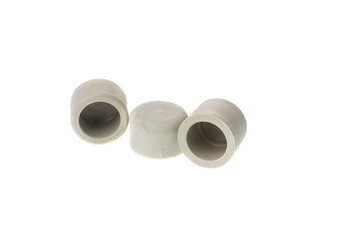 Set of plastic PPR female cap end fitting for water pipes, isolated on white background