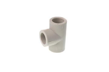 Plastic PPR T shape fitting for water pipes, isolated on white background
