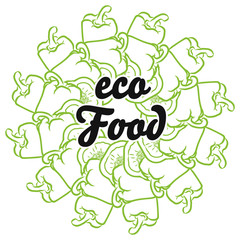 eco Food sign on background of Peppers