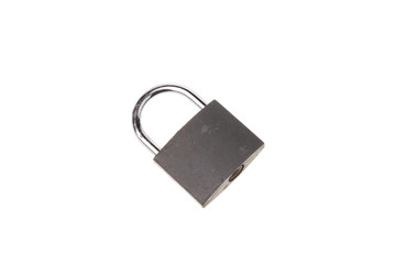 Closed gray padlock with no key, isolated on white background
