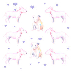 set of pit bulls seamless pattern. can be used for printing on fabric, clothing, t-shirts. Postcards, booklets. Backgrounds, web